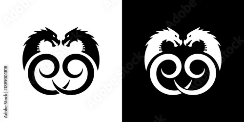 Black and white illustrations of a stylized monkey face on contrasting backgrounds