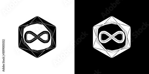 Black and white geometric infinity symbols on contrasting backgrounds