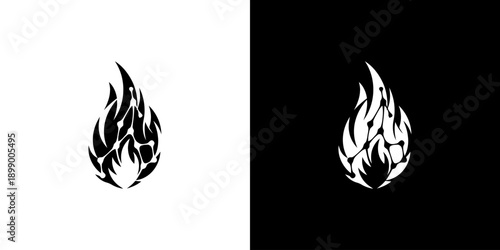 Black and white flame icons on contrasting backgrounds.