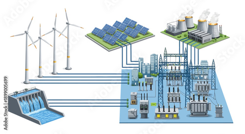 Renewable Energy Power Plant Facility Diagram.