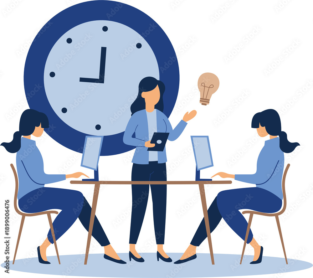 Fototapeta premium Business teamwork brainstorming in flat Illustration