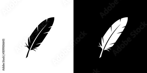 Black and white feather icons on contrasting backgrounds