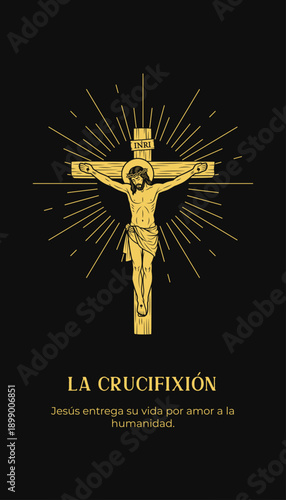 Jesus Christ Crucifixion on Golden Cross Illustration
