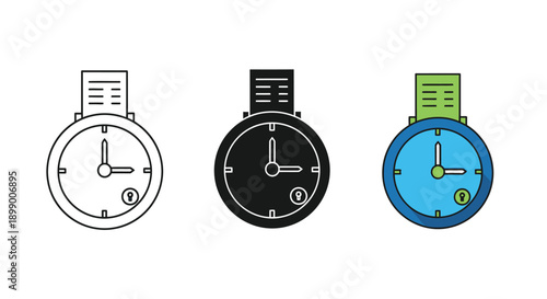 Collection of time card clock icons illustrating concepts of attendance record keeping scheduling and work hours management