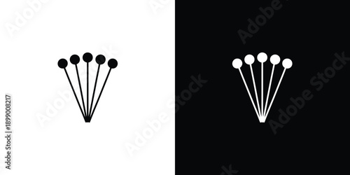 A simple black and white icon showing five slender sticks with round tops arranged in a fan shape