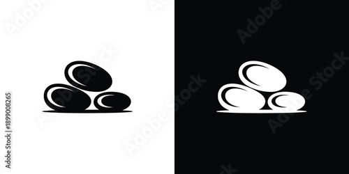 A simple black and white graphic showing three stylized oval egg shapes arranged