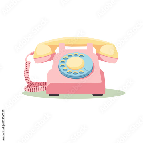 retro pink rotary dial telephone vector illustration in flat style