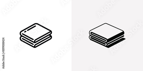 An isometric line icon depicting a stack of two neatly folded cloths in black and white
