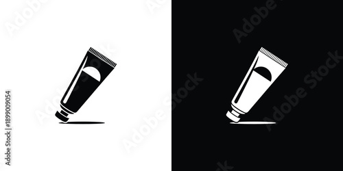 Minimalist black and white icons of a rounded tube dispensing a small blob of product