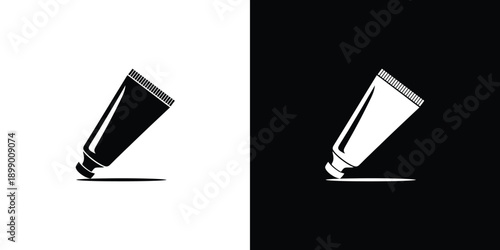 Minimalist black and white icons showing a tube of cream or paint with an applicator tip