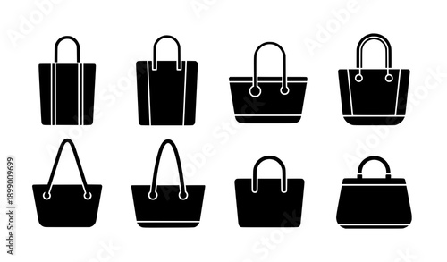 Minimal Tote Bag Silhouette Vector Icons Fashion Shopping Bag Set
