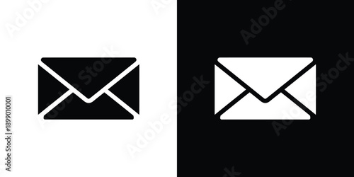 Two simple mail envelope icons shown in black on white and white on black backgrounds