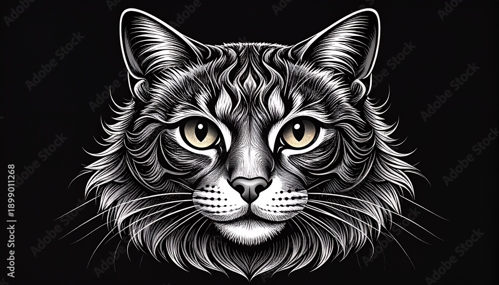 Obraz premium Striking Black and White Cat Portrait with Intense Gaze.