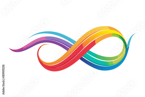 A colorful infinity symbol made of swirling ribbons in a vibrant, modern design