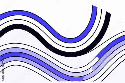 A modern wavy line design in shades of blue and black on a white background