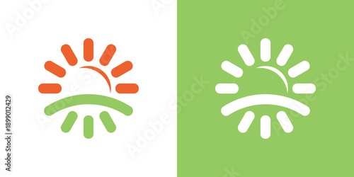 Dual meaning logo combining sun and landscape elements, symbolizing nature, harmony, balance, growth, and a bright, sustainable environment.