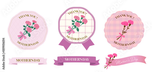 ３種類の母の日用バッジとリボンの素材セット