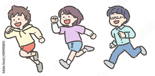走る元気な男の子と女の子の子供たち