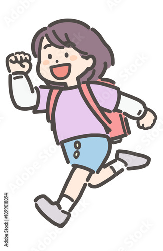 ランドセルを背負って走る小学生の女の子