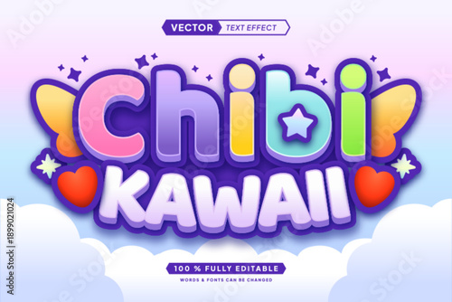 Text effect editable 3d gaming chibi kawai cartoon font style