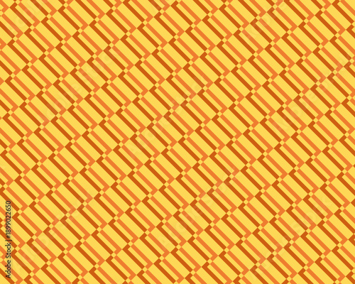 黄色とオレンジの幾何学的なシームレスパターン、階段状の斜めラインが特徴のモダンな背景素材、テキスタイル・壁紙用ベクター Abstract Geometric Seamless Pattern with Yellow and Orange Diagonal Rectangles