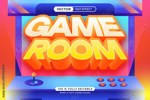 Text effect editable 3d gaming game room cartoon font style
