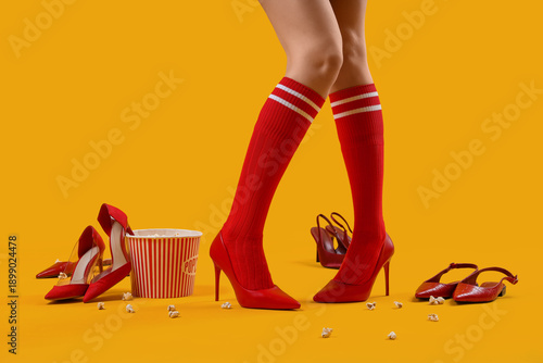 Female legs in red socks wi...
