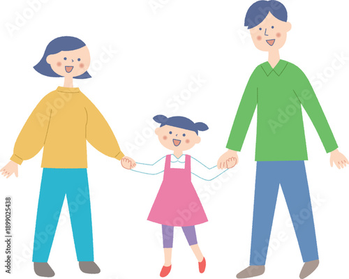 手を繋ぐ家族三人