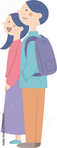 見上げる若い男女