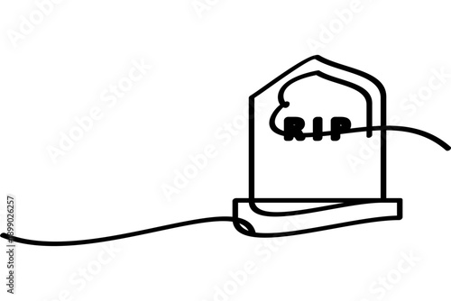 A continuous line design illustration of a tombstone icon. An interesting abstract line art design.