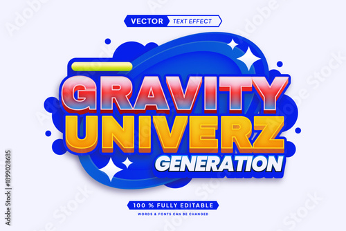 Text effect editable 3d gaming gravity univerz cartoon font style