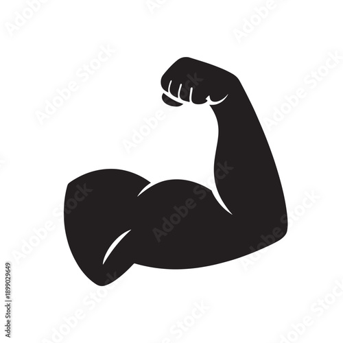 Black silhouette of a flexed bicep muscle on a white background strength