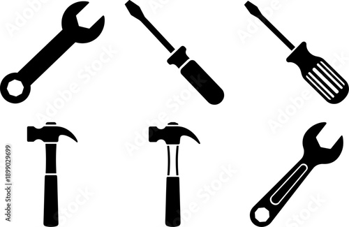 Collection of tools for repair and construction work on white background