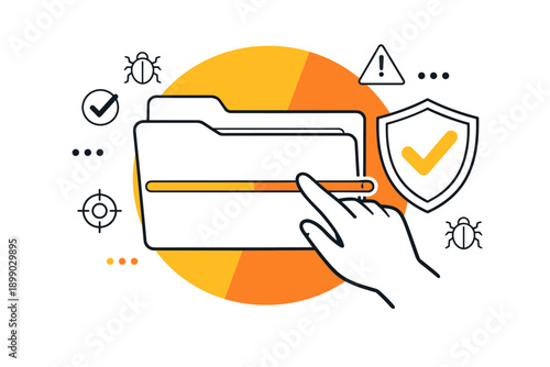 Digital security concept with hand accessing file folder icon
