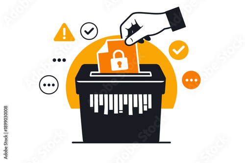 Secure document shredding with lock symbol and safety icons