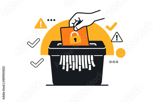Secure document disposal: hand shredding confidential file with lock symbol