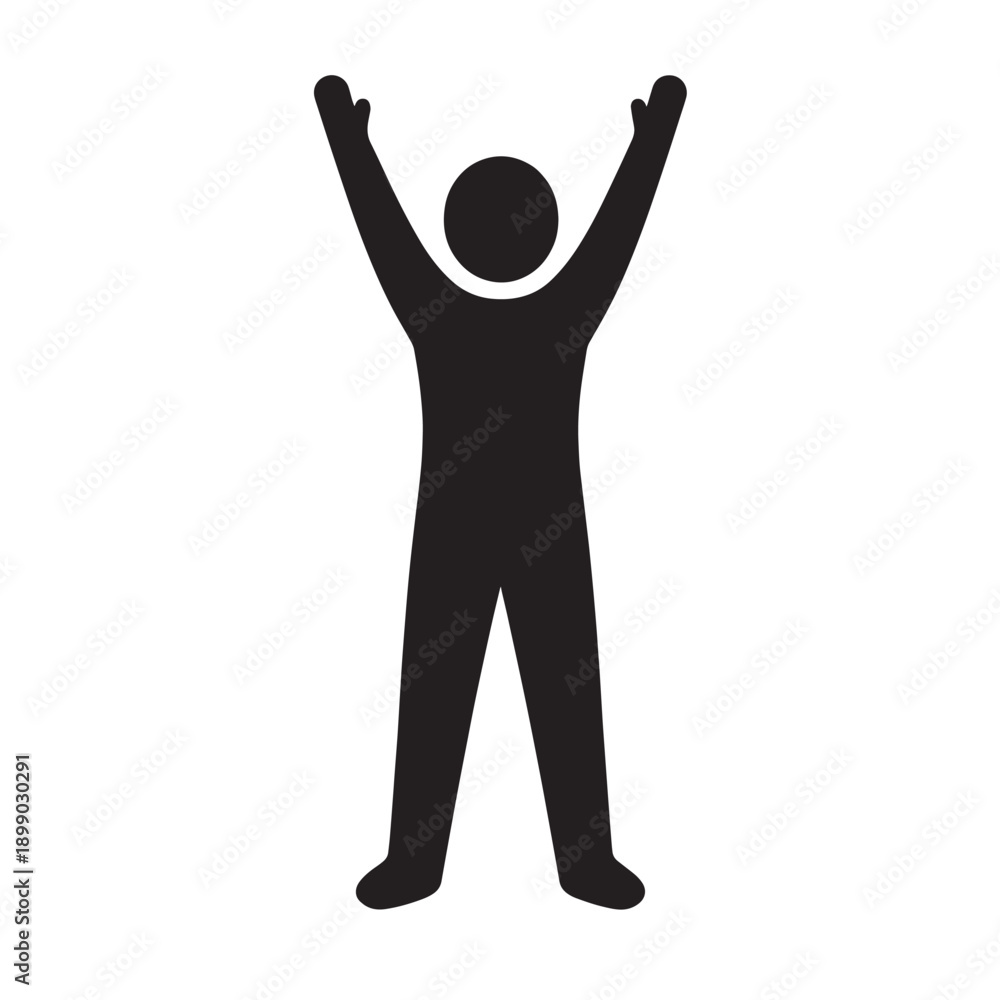 Fototapeta premium Black silhouette of a person with arms raised in celebration human figure