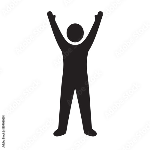 Black silhouette of a person with arms raised in celebration human figure