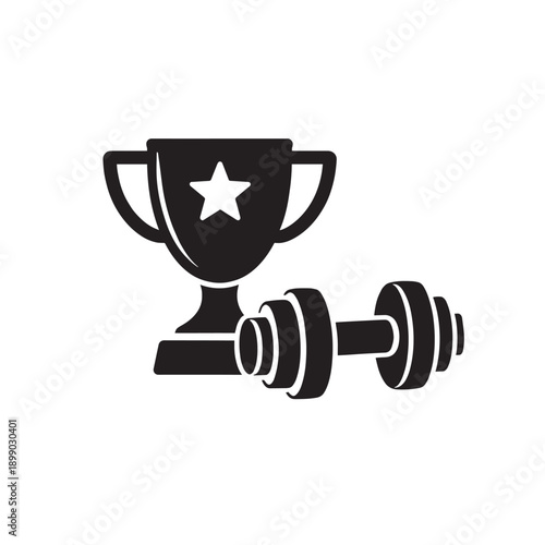 Black trophy with star and dumbbell on white background weight fitness