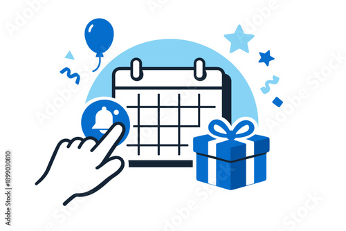 Event planning graphic with calendar reminder and gift icon