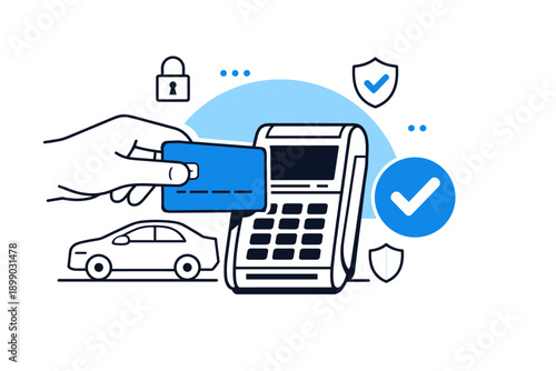 Contactless payment illustration: secure transaction with card and terminal