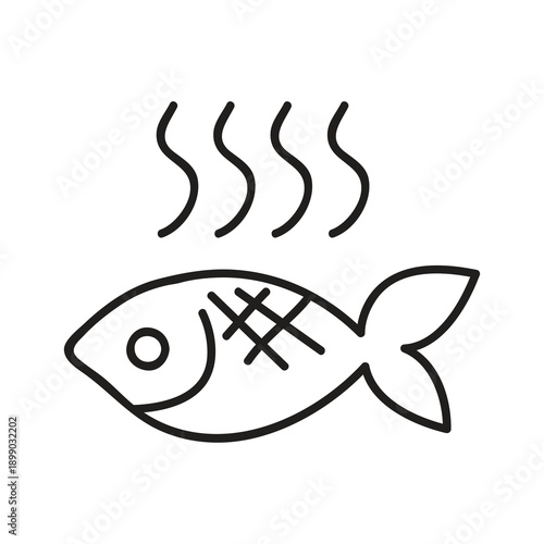 Hot Fish Line Icon Vector, Spicy Fish Outline Symbol,Grilled Fish Line Illustration..eps