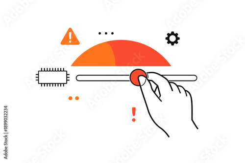Hand adjusting control knob with warning and circuit icons