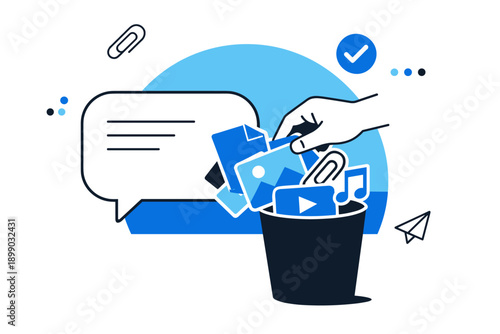 Hand disposing digital media in bin illustrating data cleanup and content deletion