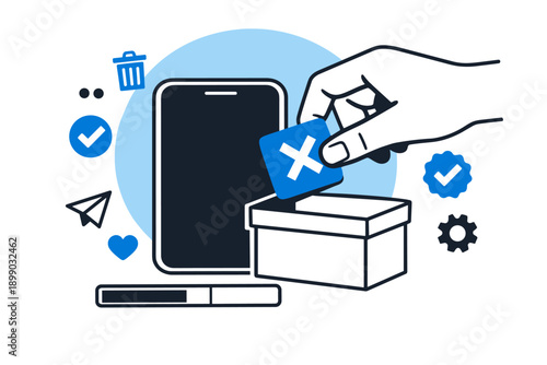 Concept of digital file deletion and organization with smartphone and icons