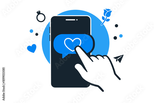 Digital romance: online dating app icon with love and communication symbols
