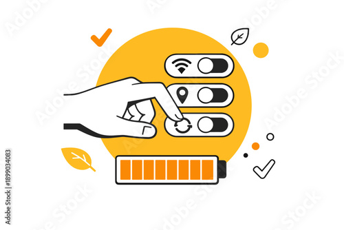 Hand adjusting smartphone settings with wi-fi, location, and gesture controls