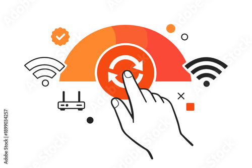 Hand interacting with wi-fi router dashboard interface display