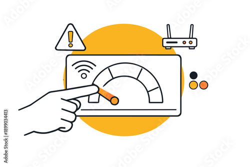Internet speed optimization illustration with gauge and router icons