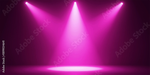 Stage spotlight with purple and colorful lights on dark stage background